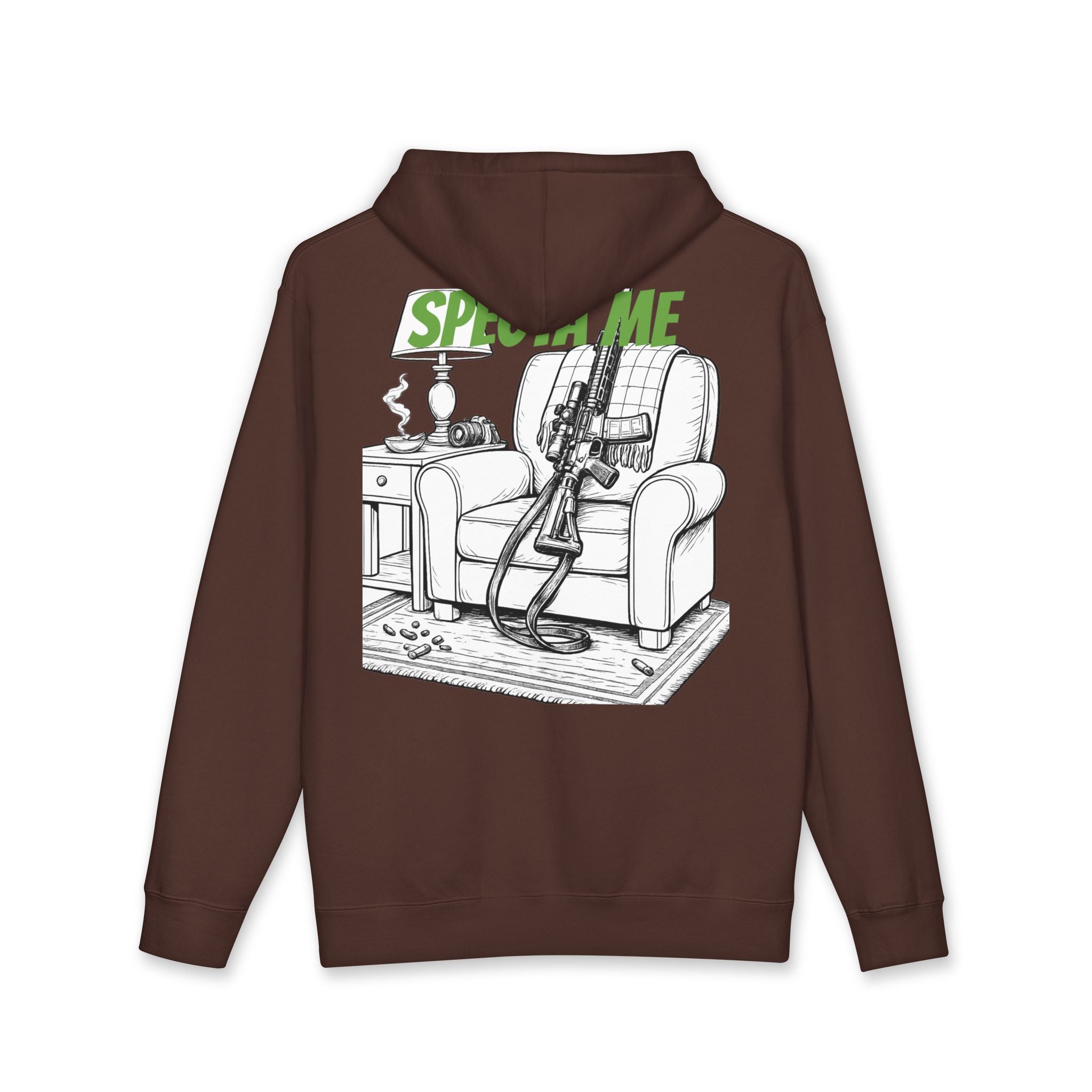 Rifle Lounge Hoodie – 'Watch me' Graphic Gun Armchair Hooded Sweatshirt