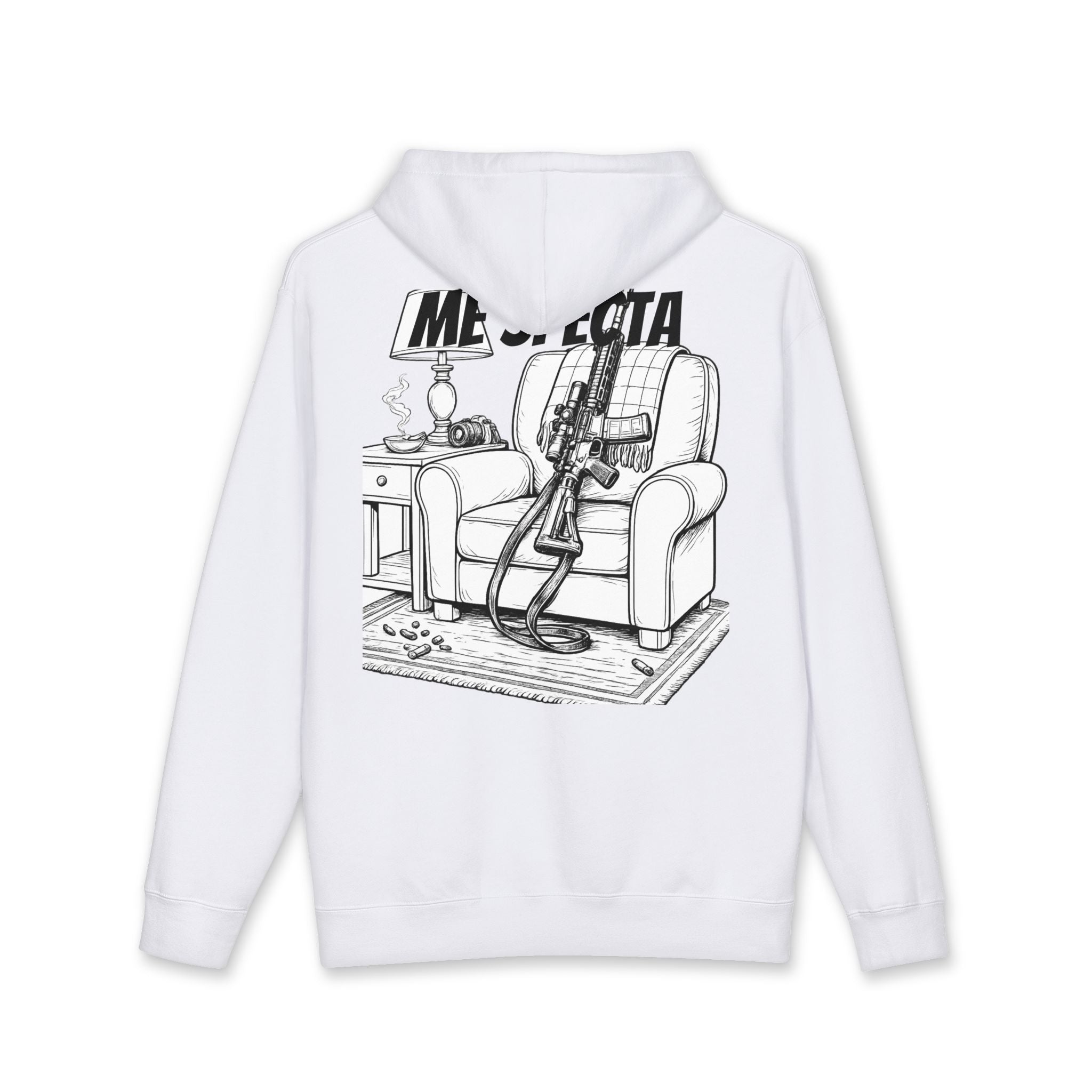 Rifle Lounge Hoodie – 'Watch me' Graphic Gun Armchair Hooded Sweatshirt
