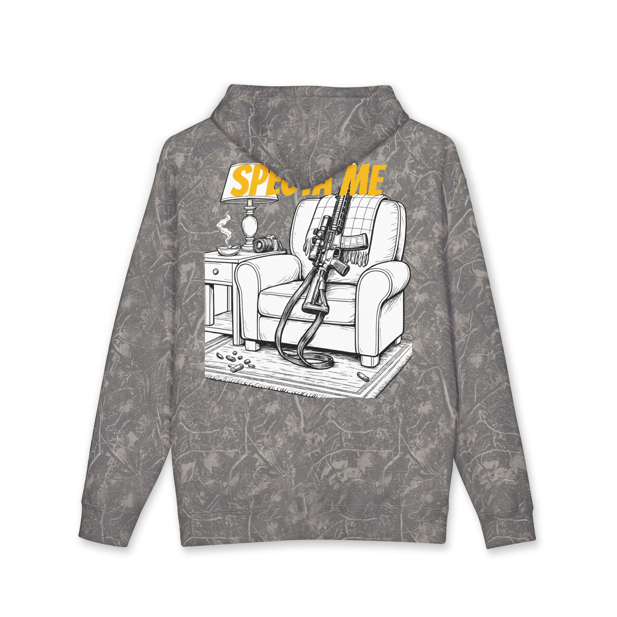 Rifle Lounge Hoodie – 'Watch me' Graphic Gun Armchair Hooded Sweatshirt